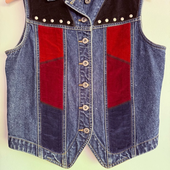 Vintage 70s Carole Little Street Wear Denim Vest Patchwork Western Boho Hippie M - Picture 3 of 8